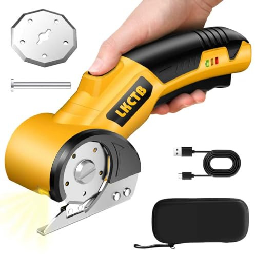 LKCTB Electric Scissors, Cardboard Cutter, With LED Light, High-Efficiency Brushless Motor, 3500mAh Battery, Tungsten Steel Blade, Suitable for Cloth, Cardboard, Carpet Wire Rope Cutters brown