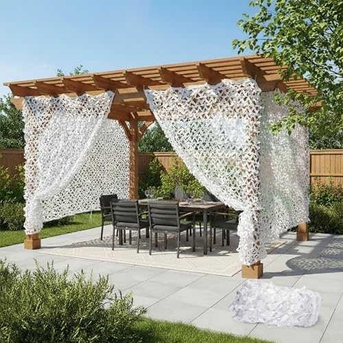 Malla Camuflaje blanca, Red de camuflaje militar, Malla Camuflaje para Toldos de Sombrilla, Redes de Protección Solar para Jardín Caza Acampar Decoración 1 2.5 4 5.5 6 7 8 9.5 10 12 m(4x9.5m)