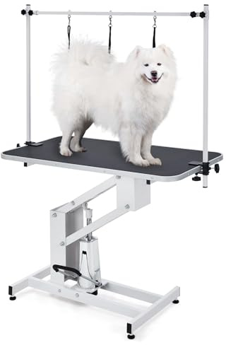 Garvee Table de toilettage hydraulique Solide pour Chiens et Animaux – Hauteur réglable – Plateau antidérapant – Capacité 159 kg – Bras Ajustable avec Sangle – Utilisation Professionnelle ou Maison –