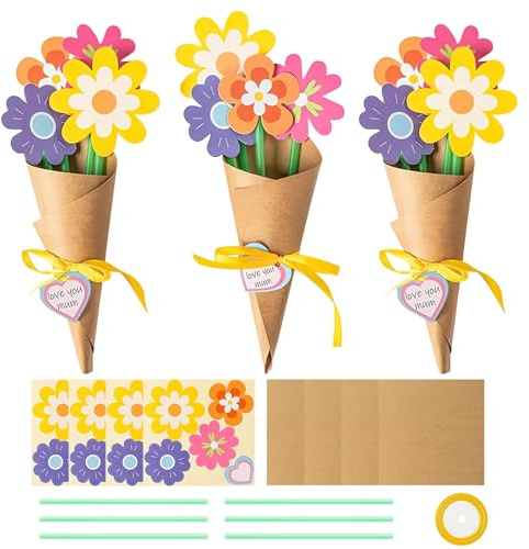 LJalin 12 Stück Muttertag Blumen Basteln für Kinder, Blumenstrauß Papier Bastelset Kinder, Blumenstrauß Bastelset Blumen Papier Kreativset, DIY Blumen Basteln Grußkarten für Muttertagsgeschenk