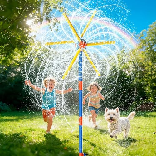 59 Windmill Water Sprinkler, Crazy Daisy Sprinkler for Kids & Pets, 360° Rotating Garden Toy with 54 Spray Nozzles, Anti-Tip Outdoor Summer Fun for Backyard Lawn
