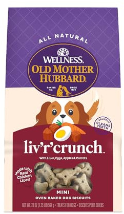 Wellness Old Mother Hubbard Classic Liv'R'Crunch Dog Biscuits, Natural Training Treats, Chicken Liver, Oats, Apple and Carrot Flavor, Mini Size, 20 oz Bag