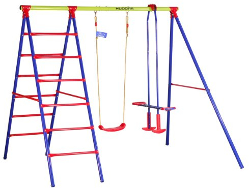 HUDORA Schaukel-Gestell HD 800, metall mit Kinder-Schaukel, Gondel-Doppelschaukel & Klettergerüst - 64012