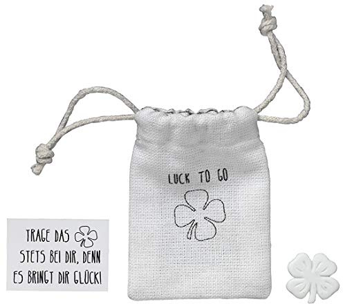 Räder Kleiner Taschenbegleiter Luck to Go, Kleeblatt weiß, Maße Beutel: 8 x 6 cm, Maße Figur: 2,4 x 2,2 cm