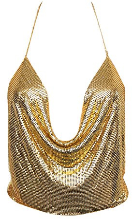 Top con escote en V para mujer de lentejuelas, sin mangas, de espalda abierta dorado dorado