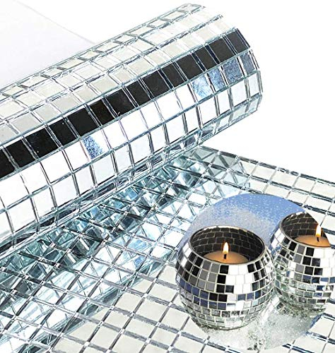 WDragon 2400 Stück Echtglas Silber Spiegel Mosaikfliesen Aufkleber für Handwerk Quadratische Glasfliesen Selbstklebend, 5 mm x 5 mm (Silber, 2400 Stück)