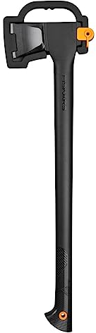 Fiskars Ascia da Spacco L, Solid, Fodero per la Lama e il Trasporto, Rivestimento Antiaderente, Lama in Acciaio/Manico in Plastica con Fibra di Vetro, Nero/Arancione, A19, 65 cm, 1,6 kg, 1052044