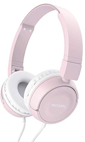 Roxel RX110 Lightweight Wired Foldable Headphones with Mic & Volume Control, On-Ear Headphones, Ergonomic Design, Answer Incoming Calls, Compatible with Android and IOS Devices (Pink)