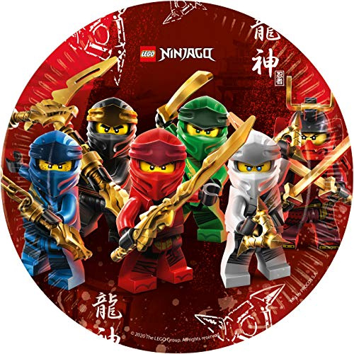 Procos 92239 - Partyteller Lego Ninjago, 8 Stück, Durchmesser 23 cm, Pappteller, Teller, Einweggeschirr, Tischdekoration, Party, Geburtstag
