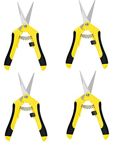 iPower 6.5 Inch Gardening Hand Pruner Pruning Shears Trimming Scissors with Straight Stainless Steel Blades for Bonsai, Herb, Bud, Hedge, 4-Pack, Yellow
