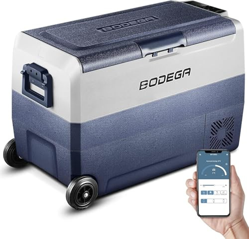 BODEGACOOLER 12 volt bilkylskåp, 53 quart RV kylskåp APP-kontroll, bärbar bilfrys, (50 L) – 15,6 °C-20 ° C RV elektrisk kompressor kylare 12/24 V DC och 100–240 V AC för utomhusbruk, camping, resor