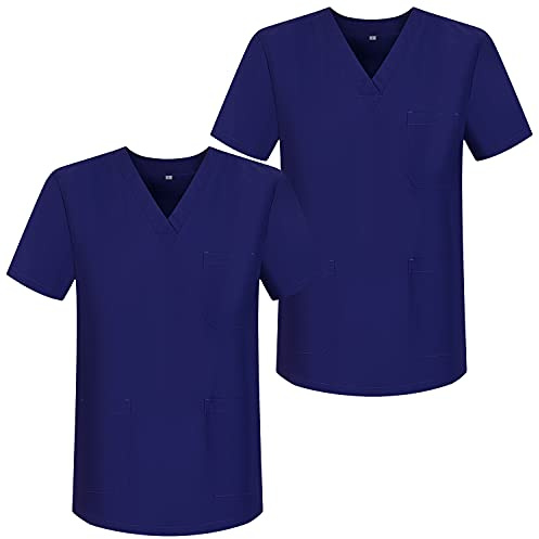 MISEMIYA - Pack*2 - Abbigliamento Lavoro Unisex Collo Picco Maniche Corte Uniforme Clinica Ospedale Pulizia Veterinario - Ref.817 - Large, Viola 68