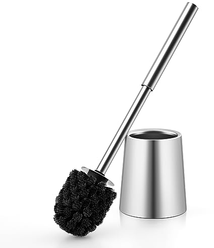 Siapapla Klobürste,Toilettenbürste aus Edelstahl,WC-Bürste mit Auswechselbarem Bürstenkopf,Griffe und Behälter aus Edelstahl 304，Hochwertige Borsten，Silber Gebürstet