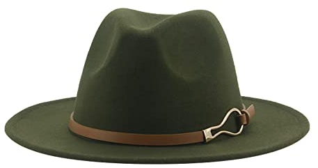 QBQZXAOSOWH Fedora Trilby Hüte Für Damen Fedoras Hüte Für Herren Panama Jazz Caps Band Belt Gefilzter Fedora Hut 56-58Cm Armeegrün-Camel