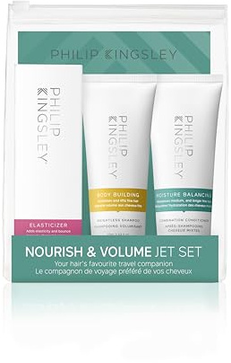 Philip Kingsley | Set de viaje para el cuidado del cabello Nourish And Volume | Contiene elastizante, champú de culturismo y acondicionador equilibrante de humedad | 3 x 75ml