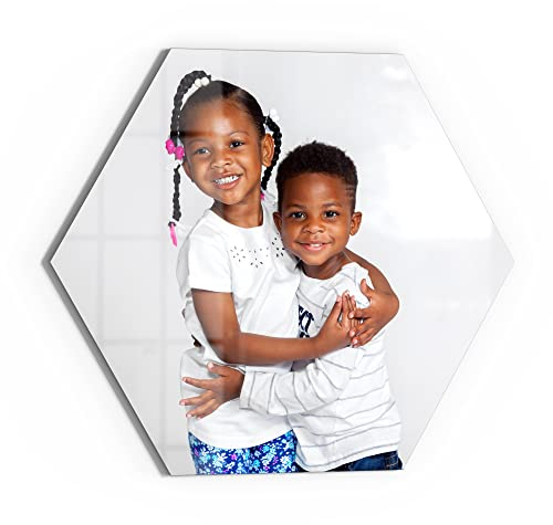 DEQORI personalisierte Glas-Magnettafel | sechseckig 40x35 cm mit Foto | eigenes Bild | Memo-Board aus Glas | Magnetboard inkl. Magnete, Stift & Tuch für Küche | Tafel magnetisch & beschreibbar
