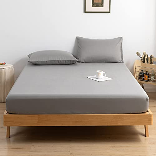 Good Nite Sábana Bajera Ajustable Doble de 25 cm con Bolsillo Extra Profundo, sábanas bajeras Suaves y Transpirables (Gris, Doble)