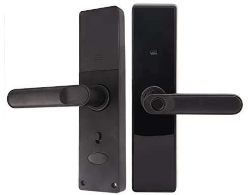 Leapiture WiFi Cerradura de puerta inteligente Contraseña de huella digital Llave de tarjeta IC Cerradura de puerta digital de doble lengua recargable con manija para el hogar(TT Lock-8 idiomas)