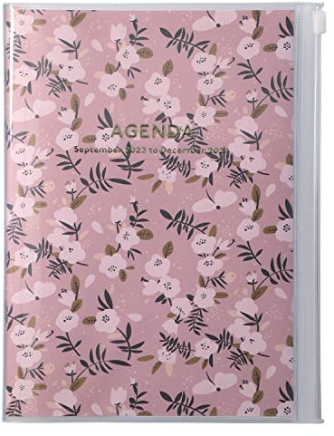 MARK'S 2023/2024 Taschenkalender A5 vertikal, Flower Pattern, Pink: Von September 2023 bis Dezember 2024