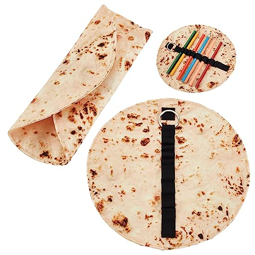 OLYCRAFT 2 Stück Tortilla Federmäppchen Halterrolle Leinen Bleistiftbeutel Pfannkuchen Leinen Stiftrolle 22cm Runder Stifthalter Pfannkuchen Briefpapier Bleistifthülle Für Shcool Bürobedarf