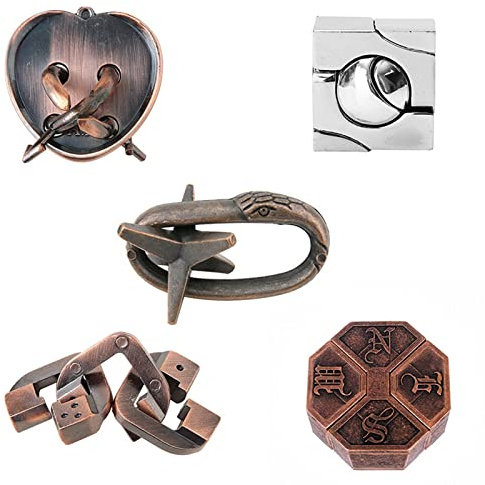 Knobelspiele Metall Puzzle Set, Joyeee Zaubertrick Spielzeug Denkaufgabe IQ Geist Test Lernspielzeug für Party Mitgebsel Erwachsene Teenager und Kinder Herausforderung, Grundschwierigkeit, 5 Stück - C