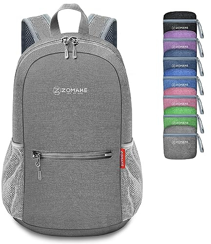 ZOMAKE Lightweight Foldable Backpack, Packable Rucksack Folding Small Back Pack 10L Foldaway Ultralight Daypack Collapsible for Women Men Travel Hiking Walking (Grey)