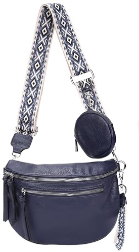 irisaa Umhängetasche Damen Crossbody Bag, 3 in 1 Schultertasche, Bauchtasche mit Reißverschluss und Verstellbarem breitem Gurt, Handtasche für Männer Frauen, DKB Farbe:Navy Doppel