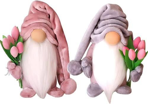 2Pcs Mothers Day Gonk Decorations, Handmade Tulip Gonks Faceless Dwarf Doll Gifts for Him Her, Elf Figure Tabletops Gnomes Ornament Valentines Day for Mother Daughter Boyfriend Gifts