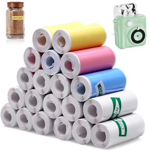 TETEWEVER 20 Rollen Kinderkamera Thermopapier Selbstklebend Thermorollen | Mini Drucker Papier 57mm Druckpapier Sticker Rolle für Kinderkamera Sofortbildkamera (14 Weiße, 2 Gelbe, 2 Rosa, 2 Blaue)