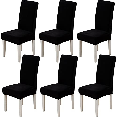 Xundefeng 6er Set Stretch Samt Stuhlhussen für Esszimmerstühle, Schutz Hussen für Stühle Schwingstühle, Dekoration Stuhlbezug für Haus, Küche, Hotel, Party - Schwarz