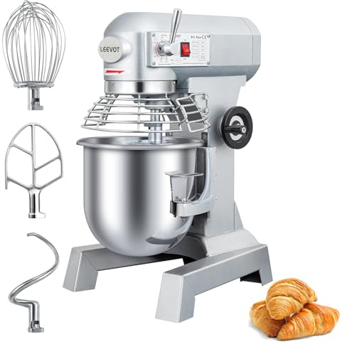 LEEVOT Impastatrice planetaria commerciale da 10L, impastatrice commerciale regolabile a 2 velocità da 500 W, impastatrice elettrica verticale per impieghi gravosi con vasca in acciaio inox per cucin