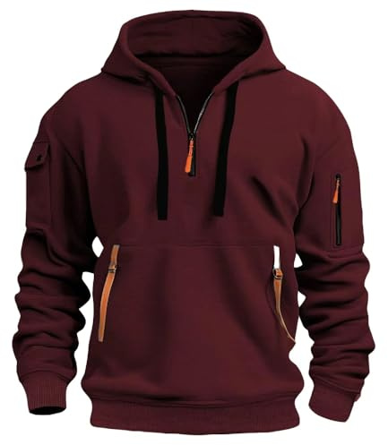 MakingDa Sweat A Capuche Homme Felpa Chaud Polaire 1/4 Zippé Poches Hoodie Pull Haut de Survetement Ado Hood Manches Longues Sweatshirt Hiver Sudadera