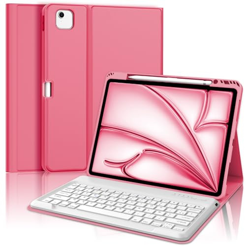 JADEMALL Coque Clavier pour iPad Air 13 (M3/M2) 2025, AZERTY Français Clavier Magnétique Détachable Bluetooth pour iPad Air 13 Pouces M2/M3 2024/2025, Rouge