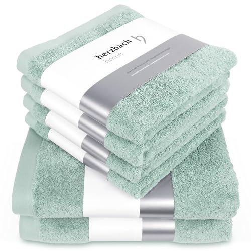 herzbach home Handtücher Pura 6er Set 4X Hand- 2X Duschtuch 100% Baumwolle | extra weich und saugstark, langlebig und pflegeleicht, mit Aufhänger, gehobene Gramatur 550 gsm, Hergestellt in Porugal