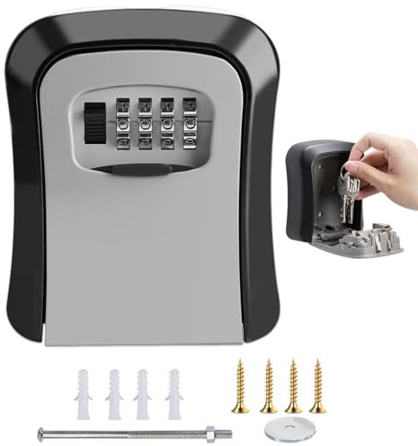 CPJJ Schlüsselkasten - Schlüsseltresor Wandmontage - Schlüsselsafe 4 Stellig - Schlüsseltresor Mit Zahlencode - Schlüsselkasten Mit Zahlencode，Ganzes Metall,Robust,Sicher