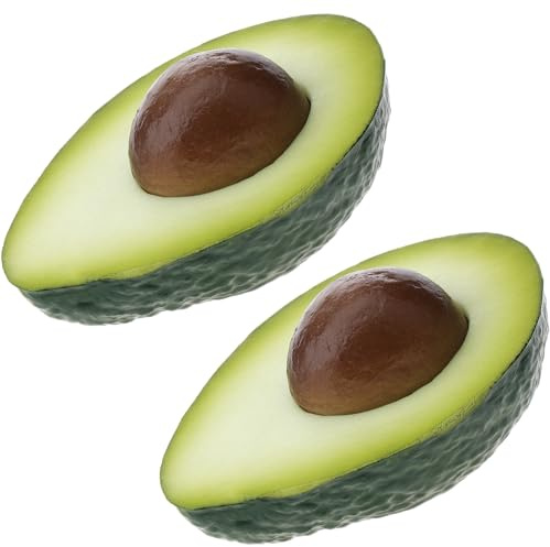 Funzhan 2pcs Artificial Avocado Vegetable Decoration Faux Realistic Green Half Avocado Fruit Fake Lifelike Food for Kitchen Simulation Home Party Festival Table Model