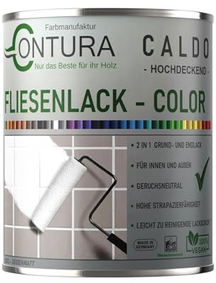 Contura Fliesenlack 750ml. Glänzend Fliesenfarbe 20 Farben Lack Fliesen Wand Boden Bad Küche Wandfliesen Bodenfliesen (Steingrau RAL 7030, 750ml.)