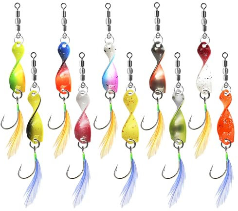 10 Stück Forellen Spoon Set, Forellenköder Set, Kunstköder Spinner Angeln Set Mit Rolling Swivels, Forellenköder Mit Feder Pailletten Metall Angelzubehör, Für Forelle Barsch Hecht