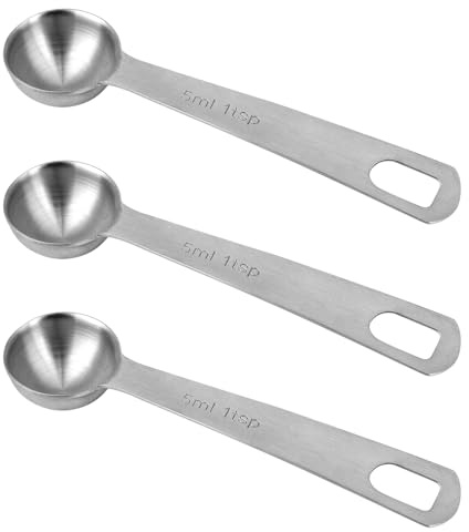 3pcs Measuring Spoon, Stainless Steel Table Spoons Measuring Spoons 1 Tsp Scoop Teaspoon 1/3 Tablespoon 5 ML | 5 CC Metal Spoon Short Handle for Kitchen Tea Soup Ingredients (Short)