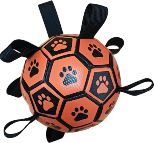 LOTUSWILD Hundeball interaktiver Hundespielzeug-Ball mit Greif-Bänder Haustierspielzeug Fußball Trainingsball mit Pumpe für kleine Hunde (Orange)
