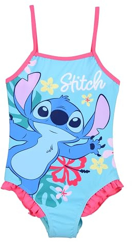 Disney Stitch Maillot de Bain Une Pièce pour Fille, Maillot Florale Natation Enfant, Taille 3 Ans | Bleu