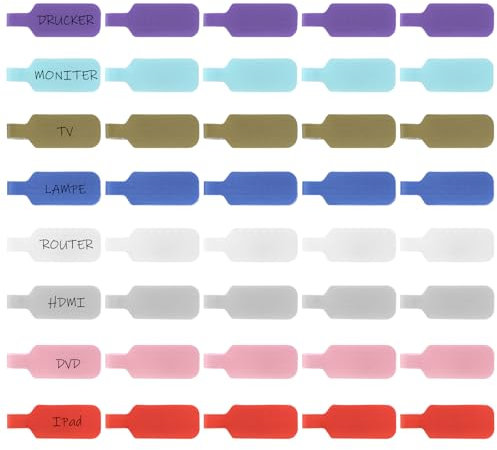 40 Stück Kabelbeschriftung Clip, Mehrfarbige Kabeletiketten zum Beschriften, Kabeletiketten Kabel Beschriftung, Wiederverwendbare Beschreibbare Klettverschluss Kabelmarkierung Organizer Kabelbinder