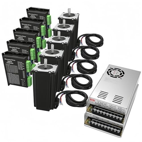 TOSEASTARS CNC Controller Kit 5 Achsen mit Nema 23 Schrittmotor 3Nm 425 oz.in 3A, DM556 Schrittmotortreiber, 350W Stromversorgung, USB Mach3 Steuerkarte, CNC Kit für Maschinengraviermaschine