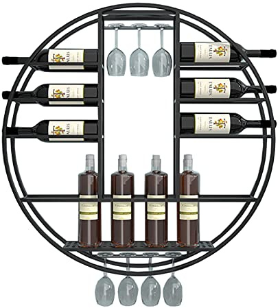 Étagère à vin murale noire ronde en métal à suspendre pour bar, cave à vin, comptoir de cuisine, étagères flottantes 90 x 11 x 9 cm