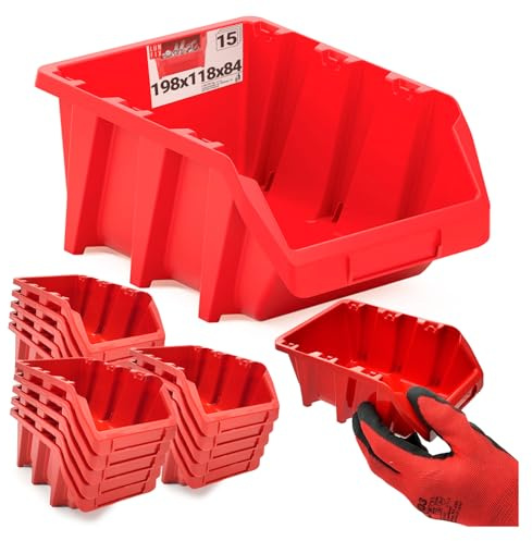 Lun Fix Caja clasificadora, 15 unidades, 198 × 118 × 84 mm, plástico | caja de almacenamiento de polipropileno, caja de almacenamiento rojo, caja surtida para estantería y estantería