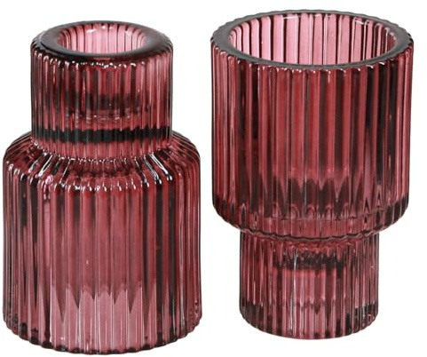 Floristik24 Glas Kerzenhalter Berry Retro Tischdeko für Stabkerzen & Teelichter 4er Set, 4 Stück