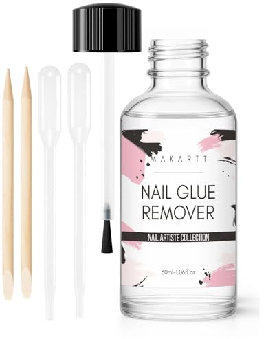 Makartt Nail Glue Remover 30ml for Press On Nails Acrylic Nail Remover | Acetone Nail Polish Remover False Nail & Nail Tips Remover Brush On Gentle 2 Wooden Removal Sticks Easily Salon Home DIY