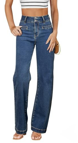 Sidefeel Jeans for Women High Waisted Stretchy Wide Leg Trendy Loose Straight Leg Zimbaplatinum Denim Pants Blue Size 2