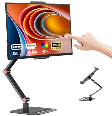 Pixluxe - 14 1200P Ultra Thin Touchscreen Portable Monitor with Bezel Free Design, Full HD IPS HDR with Stand, HDMI and USB-C Ports, External Display for Laptops and