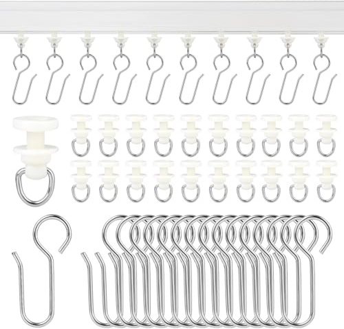 200 Stück Gardinenröllchen für Schienen, 100 Metall Gardinenhaken für Schienen und 100 Vorhang Haken für Schienen, Weiß Vorhang Haken, Gardinen Gleiter für Fenstervorhang Türvorhang Duschvorhang